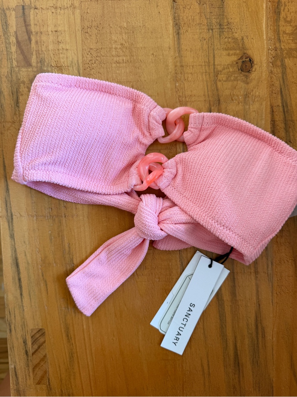Pink Rose Pink Textured Bandeau Bikini Top with Ring Accents